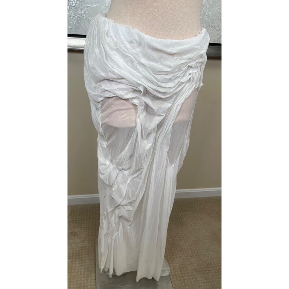 DI PETSA Long Sheer Wet Look High low Draped White Iridescent Maxi Skirt Sz L - Picture 5 of 8